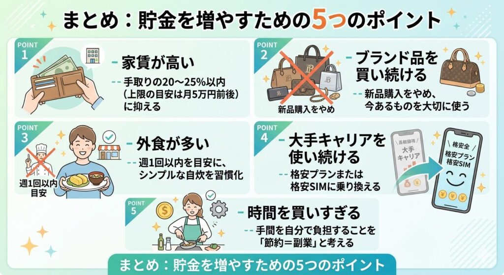 貯金を増やすための5つのポイント