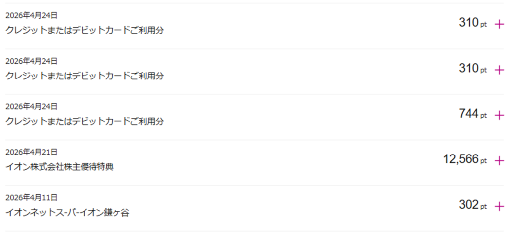 2026年4月 WAON POINT獲得明細