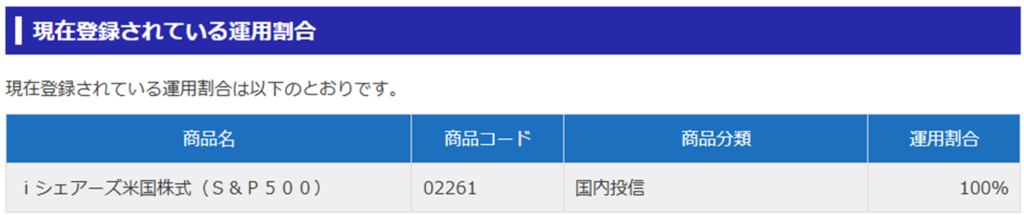 変更前のDC運用配分(S&P500 100%)